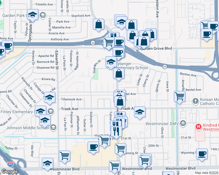 map of restaurants, bars, coffee shops, grocery stores, and more near 13281 McKinley Circle in Westminster
