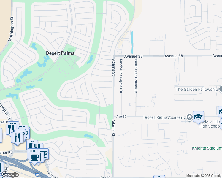map of restaurants, bars, coffee shops, grocery stores, and more near 78995 Champagne Lane in Palm Desert