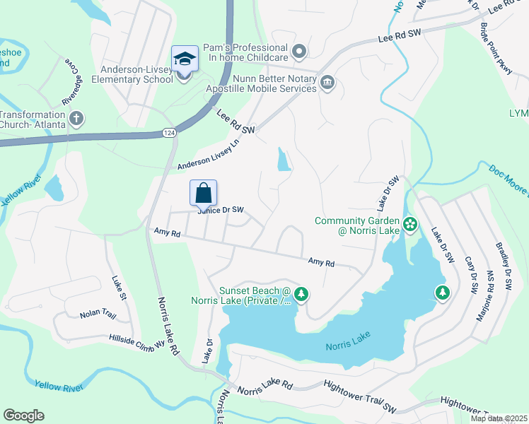map of restaurants, bars, coffee shops, grocery stores, and more near 4433 Ford Place Southwest in Snellville