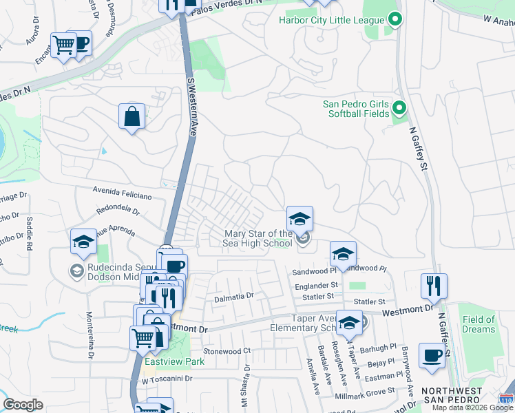 map of restaurants, bars, coffee shops, grocery stores, and more near 27532-27638 John Montgomery Dr in Los Angeles