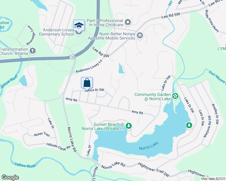 map of restaurants, bars, coffee shops, grocery stores, and more near 4433 Ford Place Southwest in Snellville