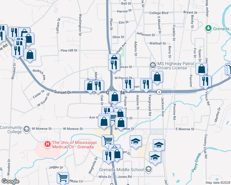 map of restaurants, bars, coffee shops, grocery stores, and more near in Grenada