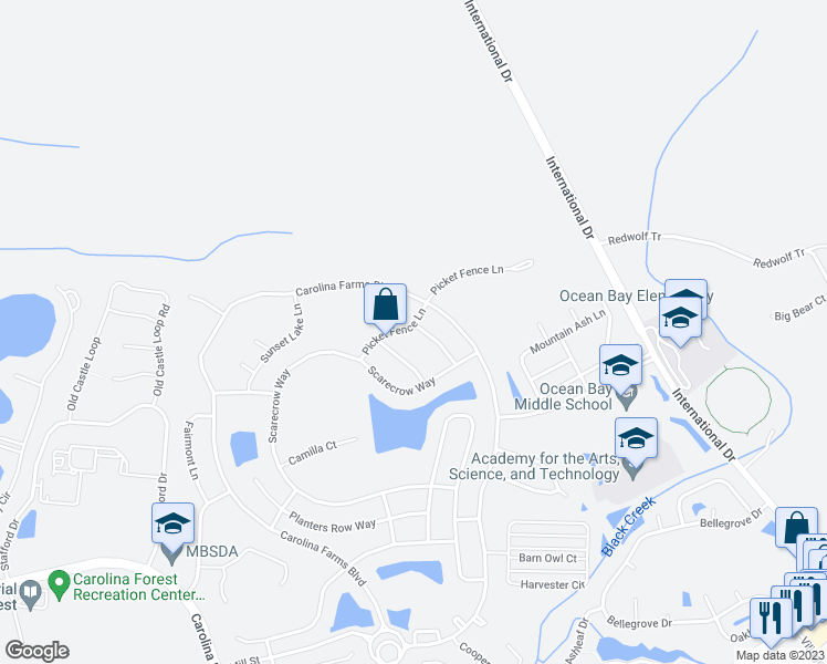 map of restaurants, bars, coffee shops, grocery stores, and more near 3137 Robins Nest Way in Myrtle Beach