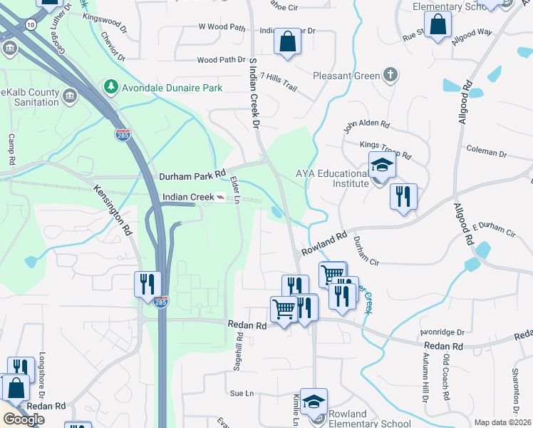 map of restaurants, bars, coffee shops, grocery stores, and more near 973 Yemassee Trail in Stone Mountain