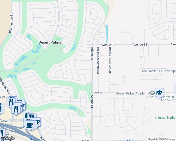 map of restaurants, bars, coffee shops, grocery stores, and more near 78950 Champagne Lane in Palm Desert