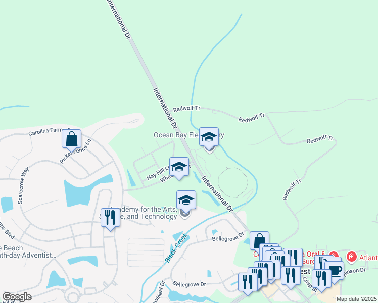map of restaurants, bars, coffee shops, grocery stores, and more near 903 International Drive in Myrtle Beach