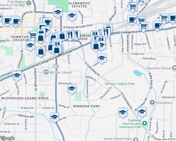 map of restaurants, bars, coffee shops, grocery stores, and more near in Decatur