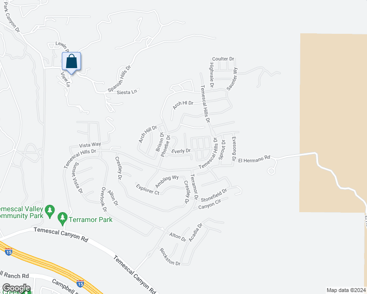 map of restaurants, bars, coffee shops, grocery stores, and more near 24182 Mason Road in Corona