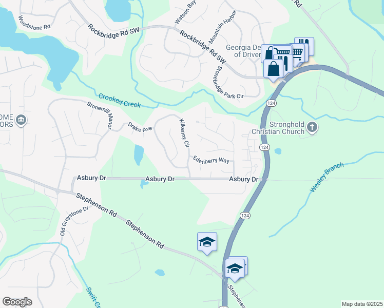 map of restaurants, bars, coffee shops, grocery stores, and more near 7448 Edenberry Way in Lithonia