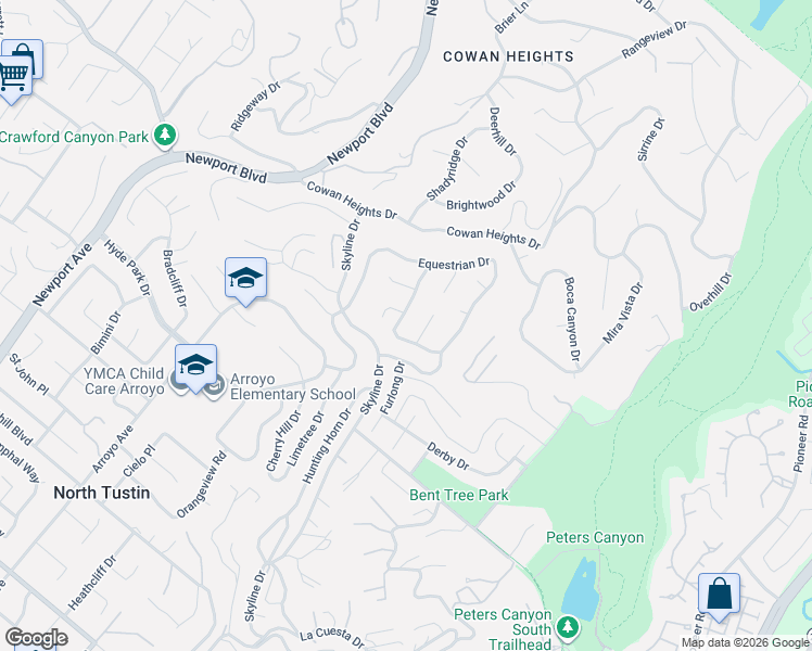 map of restaurants, bars, coffee shops, grocery stores, and more near 10742 Brighton Drive in Santa Ana