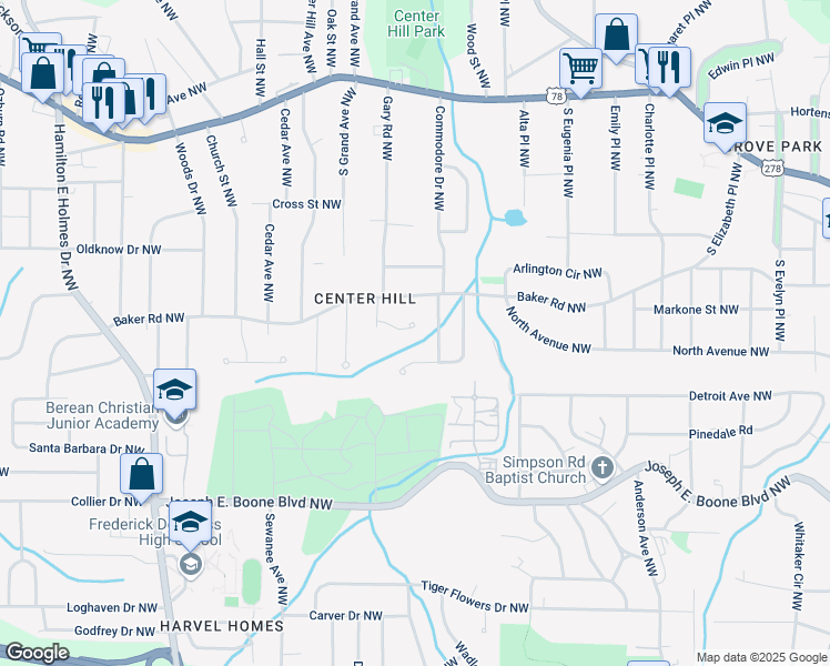 map of restaurants, bars, coffee shops, grocery stores, and more near 2226 Gary Court Northwest in Atlanta