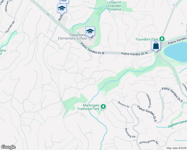 map of restaurants, bars, coffee shops, grocery stores, and more near 2 Roadrunner Road in Rolling Hills