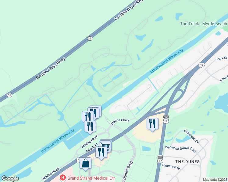 map of restaurants, bars, coffee shops, grocery stores, and more near 1694 Serena Drive in Myrtle Beach