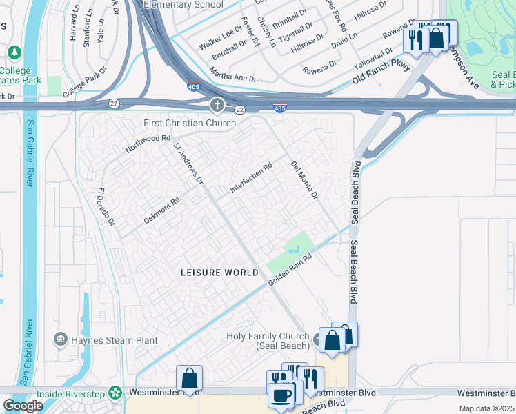 map of restaurants, bars, coffee shops, grocery stores, and more near 1660 Glenview Road in Seal Beach