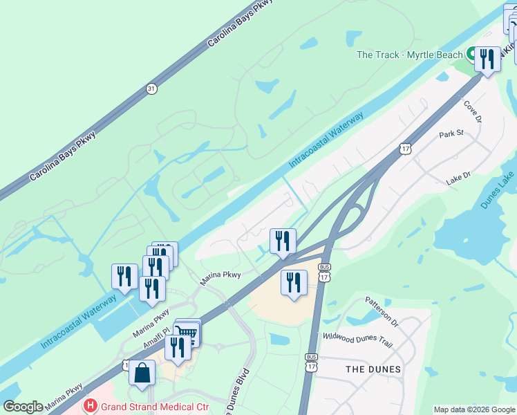 map of restaurants, bars, coffee shops, grocery stores, and more near 1755 Cliffwood Drive in Myrtle Beach