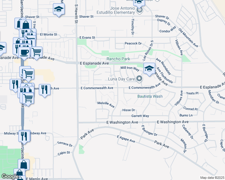 map of restaurants, bars, coffee shops, grocery stores, and more near 875 Browning Court in San Jacinto