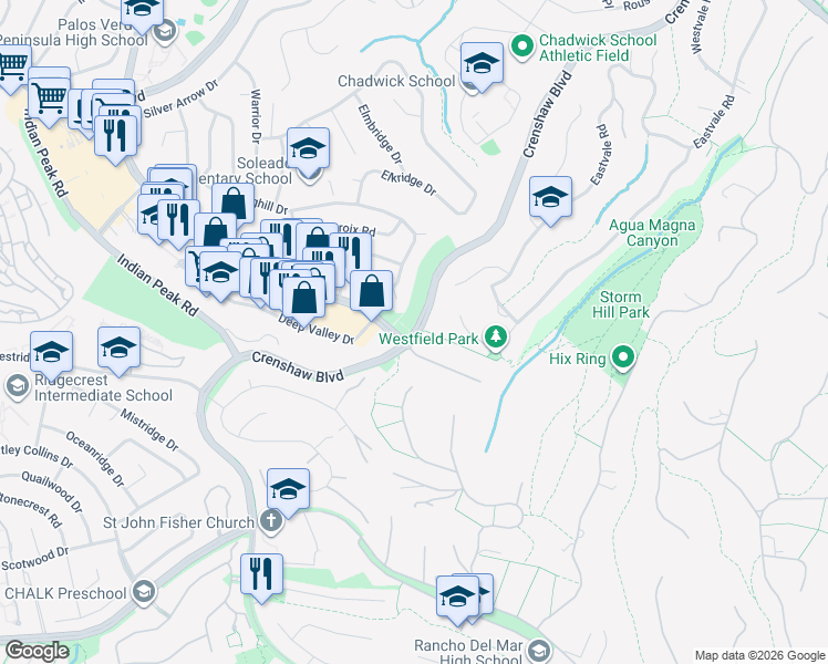 map of restaurants, bars, coffee shops, grocery stores, and more near 27951 Crenshaw Boulevard in Palos Verdes Peninsula