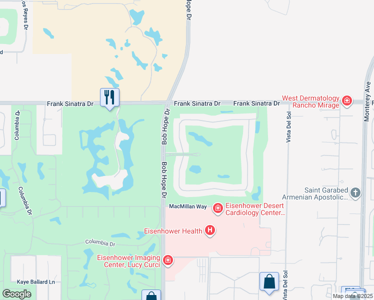 map of restaurants, bars, coffee shops, grocery stores, and more near 2 North Kavenish Drive in Rancho Mirage