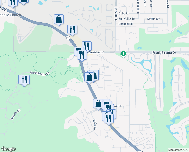 map of restaurants, bars, coffee shops, grocery stores, and more near 69850 California 111 in Rancho Mirage