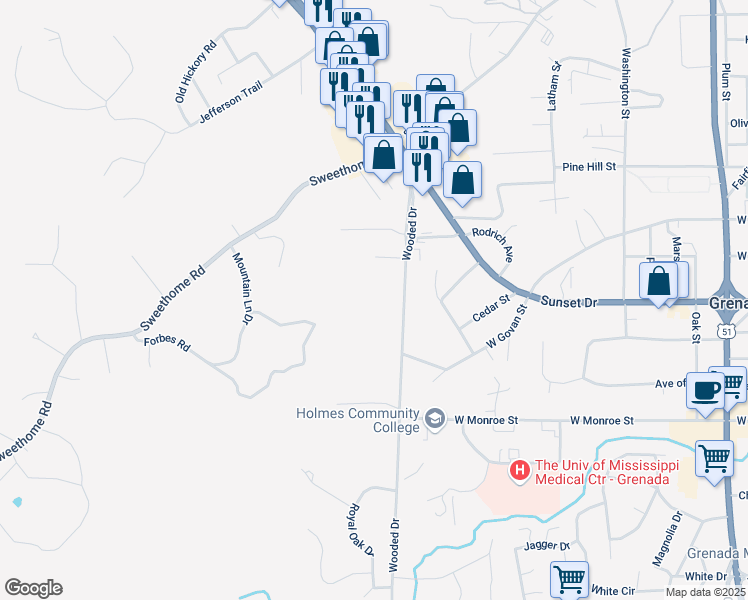 map of restaurants, bars, coffee shops, grocery stores, and more near 1509 Wooded Drive in Grenada