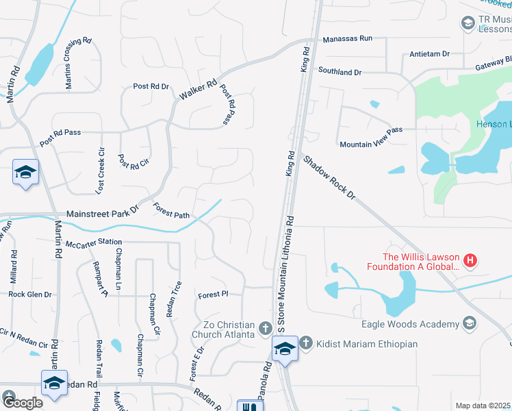 map of restaurants, bars, coffee shops, grocery stores, and more near 5464 Fox Haven Trail in Stone Mountain