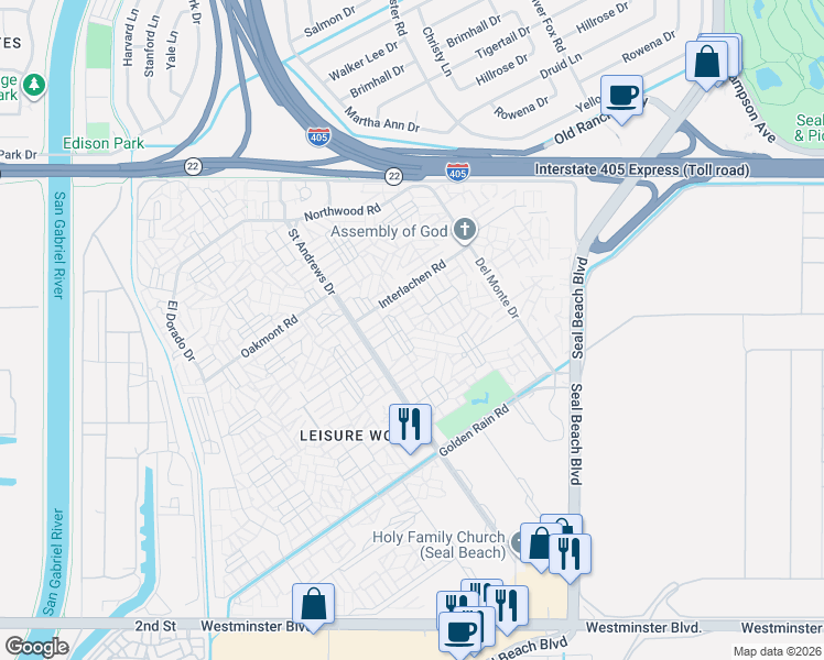 map of restaurants, bars, coffee shops, grocery stores, and more near 6721 Glen Drive in Huntington Beach
