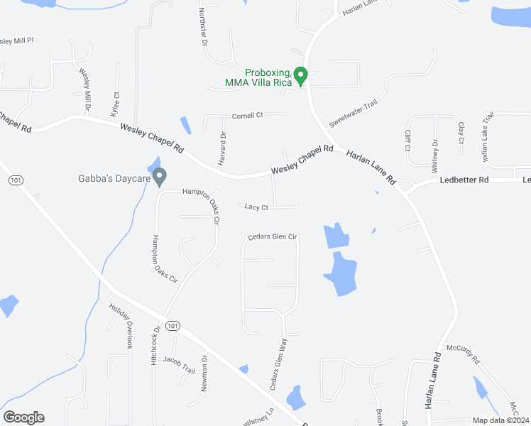 map of restaurants, bars, coffee shops, grocery stores, and more near 304 Lacy Court in Villa Rica