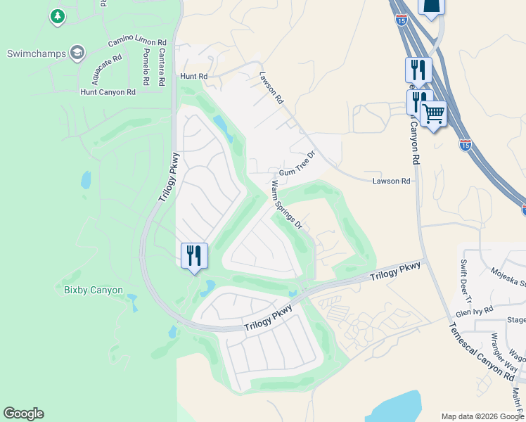 map of restaurants, bars, coffee shops, grocery stores, and more near 24116 Whitetail Drive in Corona