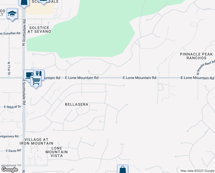 map of restaurants, bars, coffee shops, grocery stores, and more near 7774 East Visao Drive in Scottsdale