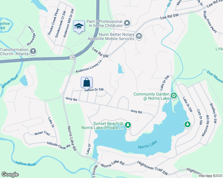 map of restaurants, bars, coffee shops, grocery stores, and more near 4441 Ford Place Southwest in Snellville