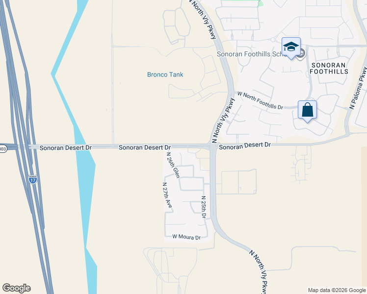 map of restaurants, bars, coffee shops, grocery stores, and more near 2605 Sonoran Desert Drive in Phoenix