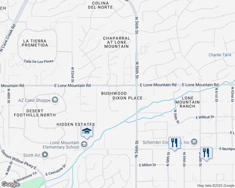 map of restaurants, bars, coffee shops, grocery stores, and more near 5424 East Creosote Drive in Cave Creek