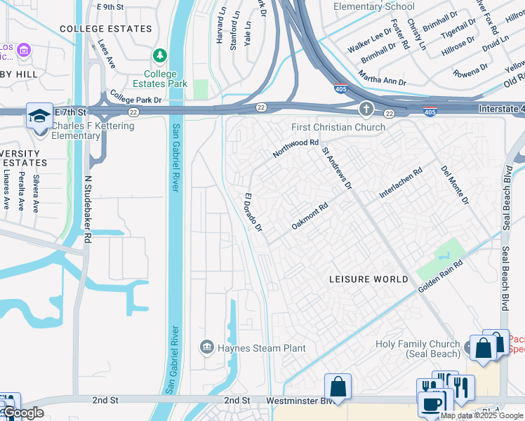 map of restaurants, bars, coffee shops, grocery stores, and more near 13340 El Dorado Drive in Seal Beach