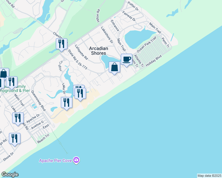 map of restaurants, bars, coffee shops, grocery stores, and more near 10100 Beach Club Drive in Myrtle Beach