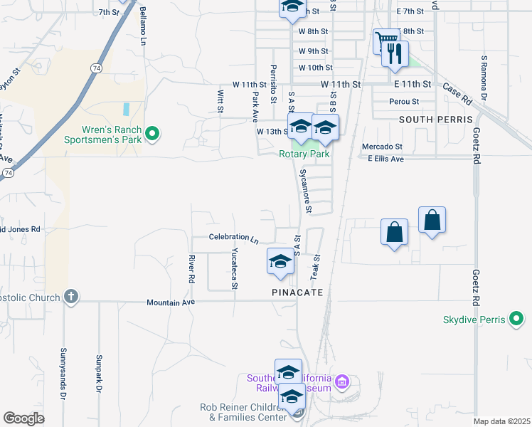 map of restaurants, bars, coffee shops, grocery stores, and more near 1776 Auburn Court in Perris