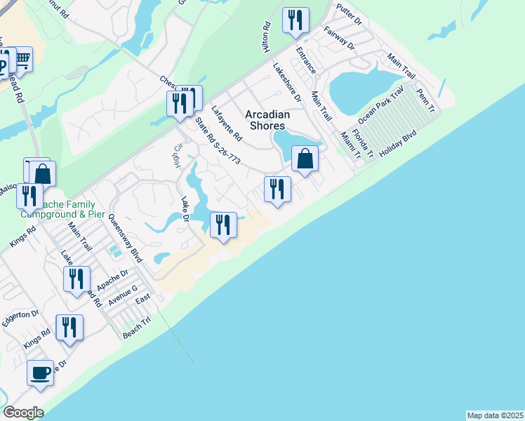 map of restaurants, bars, coffee shops, grocery stores, and more near 9994 Beach Club Drive in Myrtle Beach