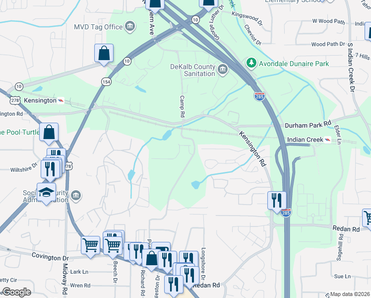 map of restaurants, bars, coffee shops, grocery stores, and more near 879 Porter Road in Decatur