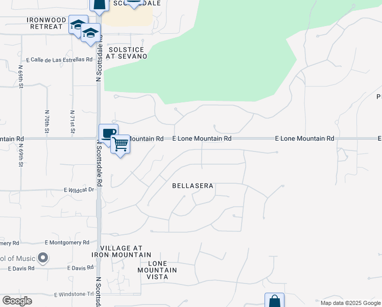 map of restaurants, bars, coffee shops, grocery stores, and more near 7570 East Visao Drive in Scottsdale