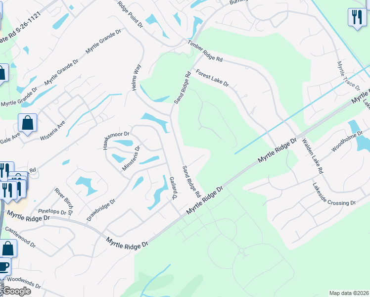 map of restaurants, bars, coffee shops, grocery stores, and more near 540 Sand Ridge Road in Conway