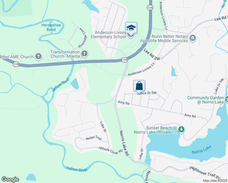 map of restaurants, bars, coffee shops, grocery stores, and more near 4725 Dennis Springs Road in Snellville