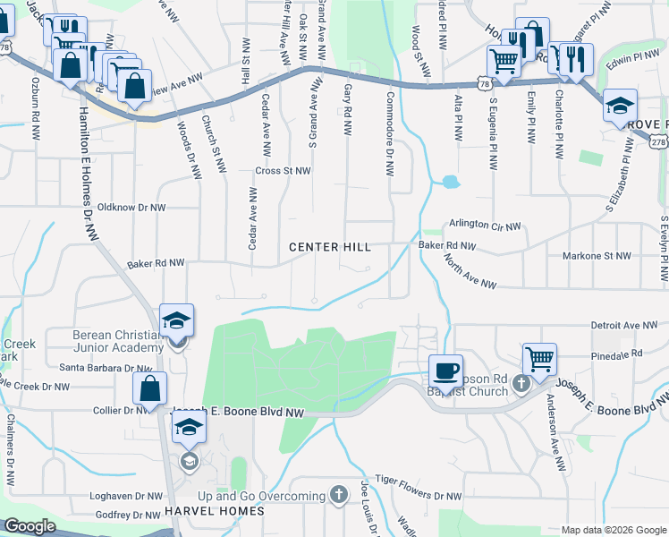 map of restaurants, bars, coffee shops, grocery stores, and more near in Atlanta
