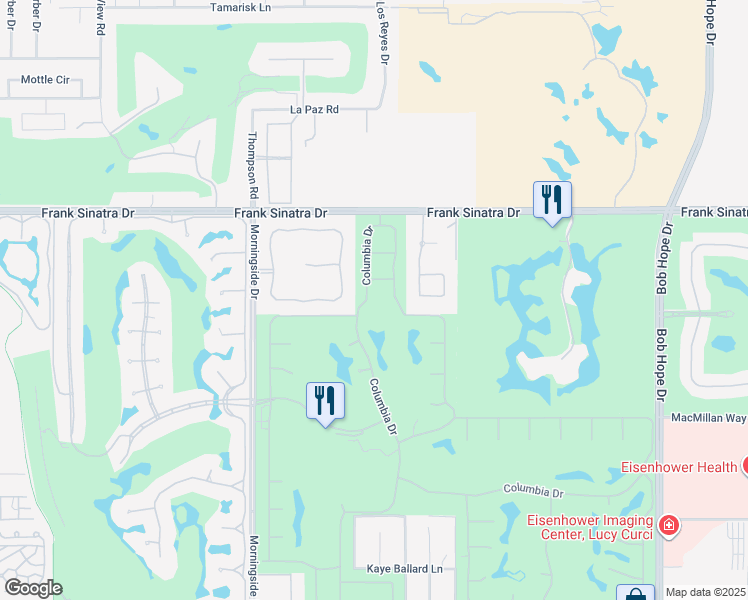 map of restaurants, bars, coffee shops, grocery stores, and more near 130 Columbia Drive in Rancho Mirage