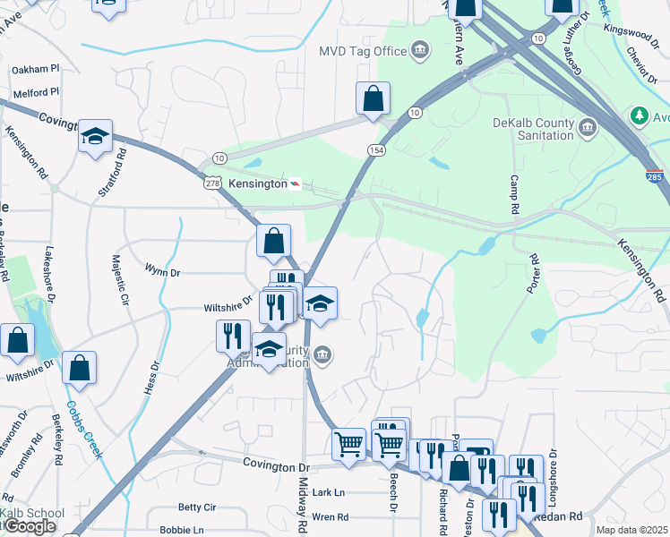 map of restaurants, bars, coffee shops, grocery stores, and more near 4159 Memorial Drive in Decatur