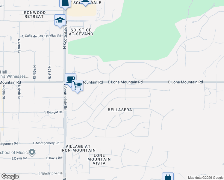 map of restaurants, bars, coffee shops, grocery stores, and more near 7522 East Visao Drive in Scottsdale