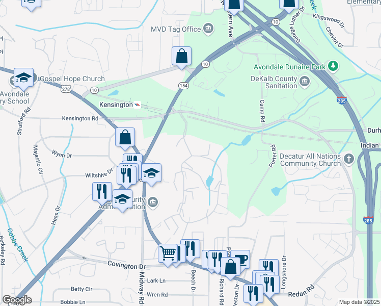 map of restaurants, bars, coffee shops, grocery stores, and more near 894 Gatehouse Drive in Decatur