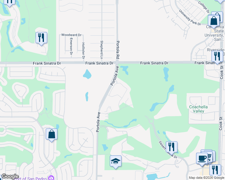 map of restaurants, bars, coffee shops, grocery stores, and more near 1701 Retreat Circle in Palm Desert