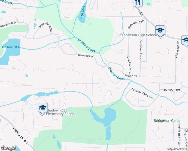 map of restaurants, bars, coffee shops, grocery stores, and more near 534 Shadow Valley Court in Lithonia