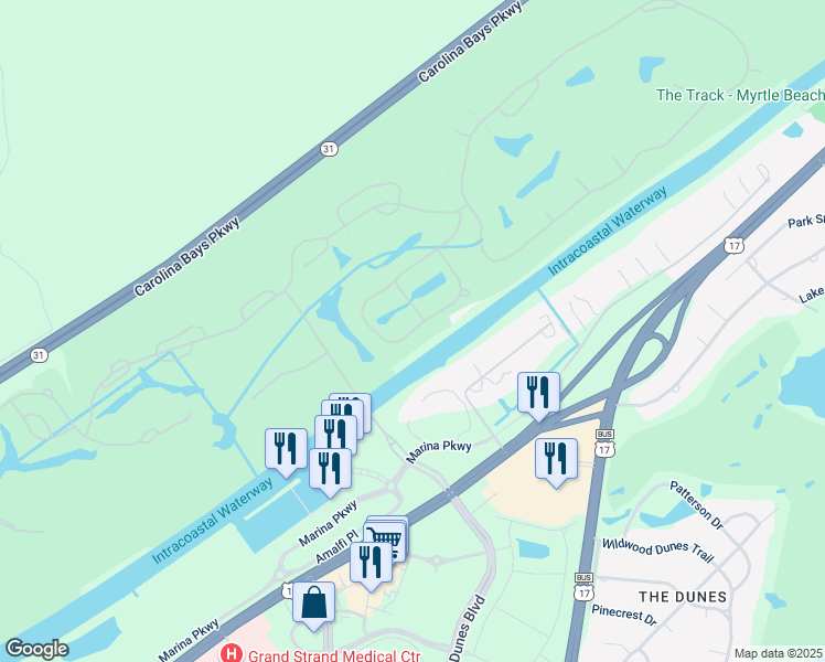 map of restaurants, bars, coffee shops, grocery stores, and more near 1694 Serena Drive in Myrtle Beach