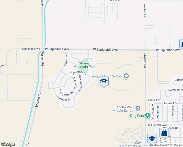 map of restaurants, bars, coffee shops, grocery stores, and more near 1303 Riverstone Court in Hemet