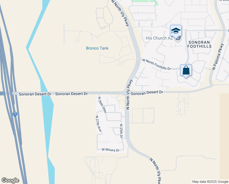 map of restaurants, bars, coffee shops, grocery stores, and more near Sonoran Desert Drive in Phoenix